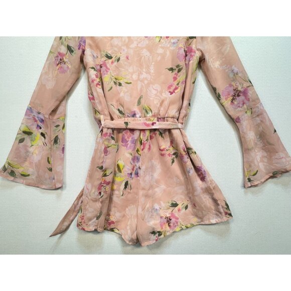 Guess Womens Floral Wrap Darla Belted Romper Size M Multicolor Bell Sleeves Chic - Picture 14 of 15